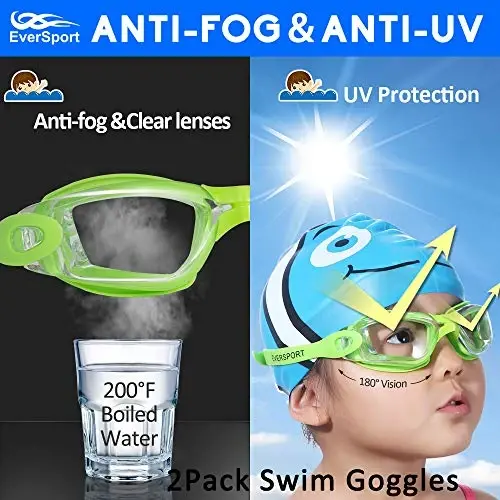 EverSport Kids Swim Goggles, Pack of 2 Swimming Goggles for Children Teens, Anti-Fog Anti-UV Youth Swim Glasses for Age4-16 - 3