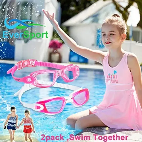 EverSport Kids Swim Goggles, Pack of 2 Swimming Goggles for Children Teens, Anti-Fog Anti-UV Youth Swim Glasses for Age4-16 - 3