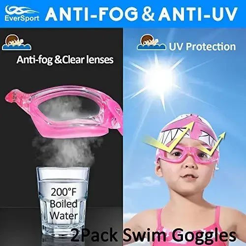 EverSport Kids Swim Goggles, Pack of 2 Swimming Goggles for Children Teens, Anti-Fog Anti-UV Youth Swim Glasses for Age4-16 - 2