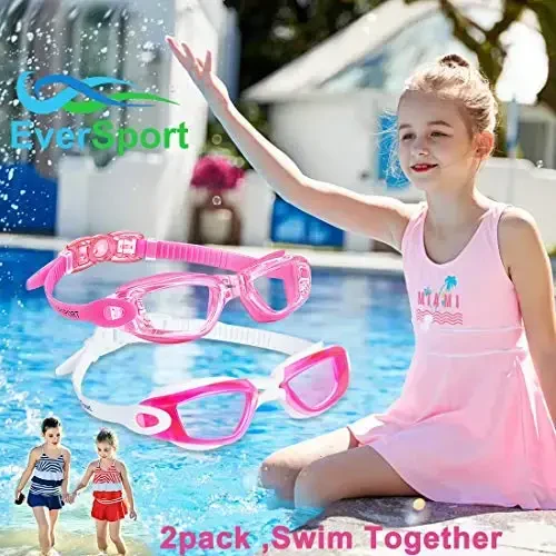 EverSport Kids Swim Goggles, Pack of 2 Swimming Goggles for Children Teens, Anti-Fog Anti-UV Youth Swim Glasses for Age4-16 - 3