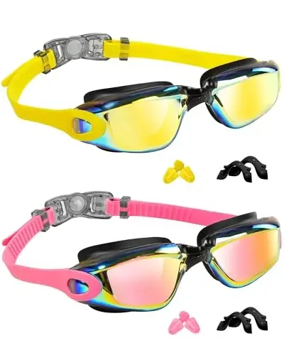EverSport Kids Swim Goggles, Pack of 2 Swimming Goggles for Children Teens, Anti-Fog Anti-UV Youth Swim Glasses for Age4-16 