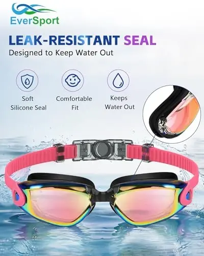 EverSport Kids Swim Goggles, Pack of 2 Swimming Goggles for Children Teens, Anti-Fog Anti-UV Youth Swim Glasses for Age4-16 - 6