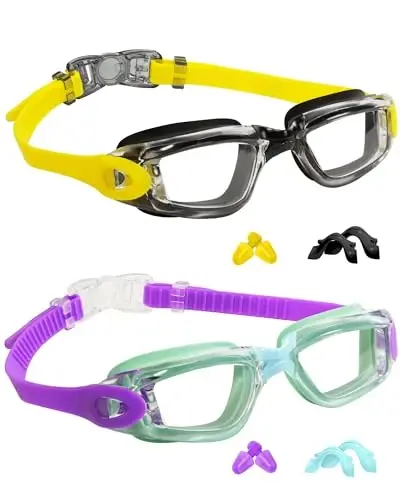 EverSport Kids Swim Goggles, Pack of 2 Swimming Goggles for Children Teens, Anti-Fog Anti-UV Youth Swim Glasses for Age4-16 - 1