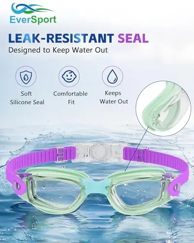 EverSport Kids Swim Goggles, Pack of 2 Swimming Goggles for Children Teens, Anti-Fog Anti-UV Youth Swim Glasses for Age4-16 - 6