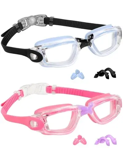 EverSport Kids Swim Goggles, Pack of 2 Swimming Goggles for Children Teens, Anti-Fog Anti-UV Youth Swim Glasses for Age4-16 