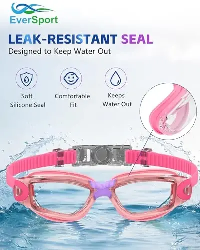EverSport Kids Swim Goggles, Pack of 2 Swimming Goggles for Children Teens, Anti-Fog Anti-UV Youth Swim Glasses for Age4-16 - 6