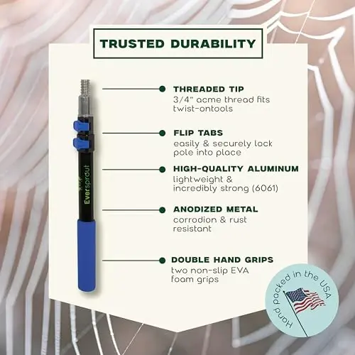 EVERSPROUT 5-to-12 Foot Cobweb Duster & Pole Combo, Extendable to 20 Ft | For High Ceilings and Spider Webs, Vents, Wall Edges, Baseboards and More, Soft Bristles, Adjustable Pole - 4