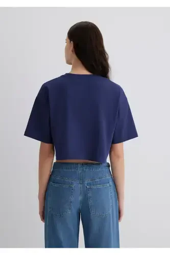 Evil Eye Bead Printed Navy Blue T-Shirt Crop / Short - 10