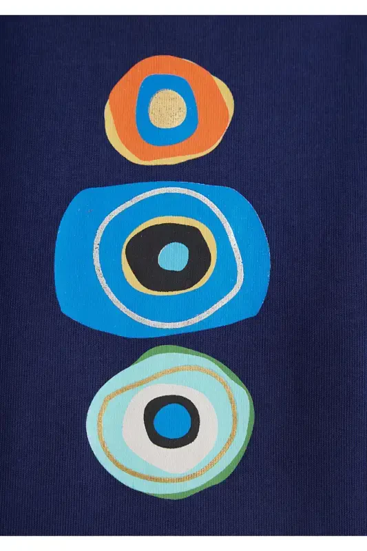 Evil Eye Bead Printed Navy Blue T-Shirt Crop / Short - 11