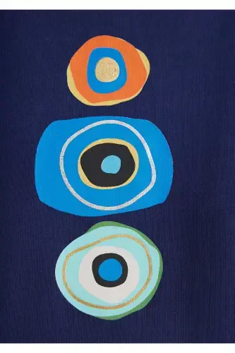 Evil Eye Bead Printed Navy Blue T-Shirt Crop / Short - 7