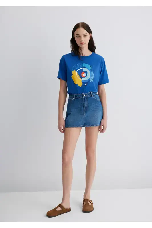 Evil Eye Bead Printed Navy Blue T-Shirt Crop / Short - 1