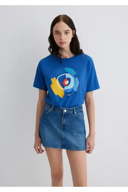 Evil Eye Bead Printed Navy Blue T-Shirt Crop / Short - 2