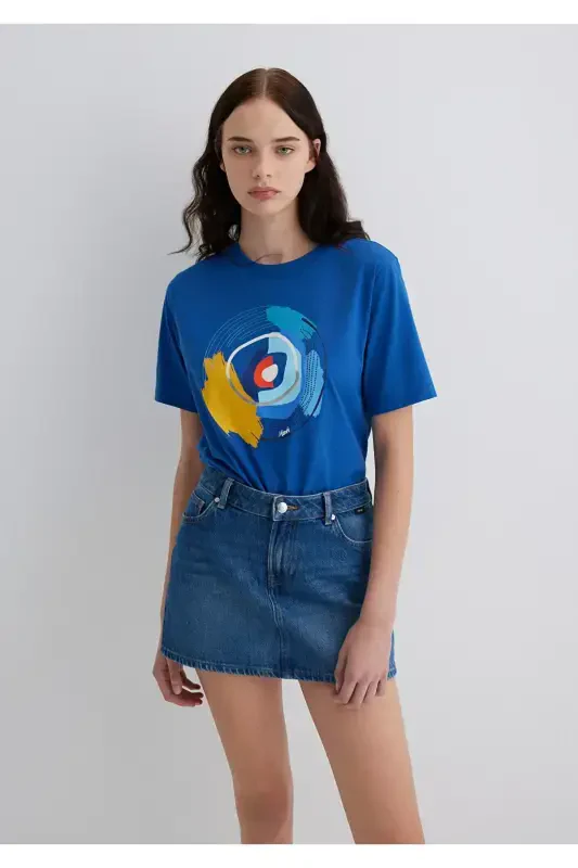 Evil Eye Bead Printed Navy Blue T-Shirt Crop / Short - 3