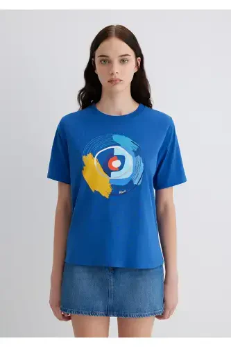 Evil Eye Bead Printed Navy Blue T-Shirt Crop / Short - 4