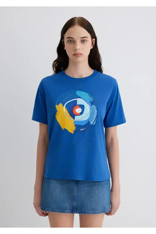 Evil Eye Bead Printed Navy Blue T-Shirt Crop / Short - 4