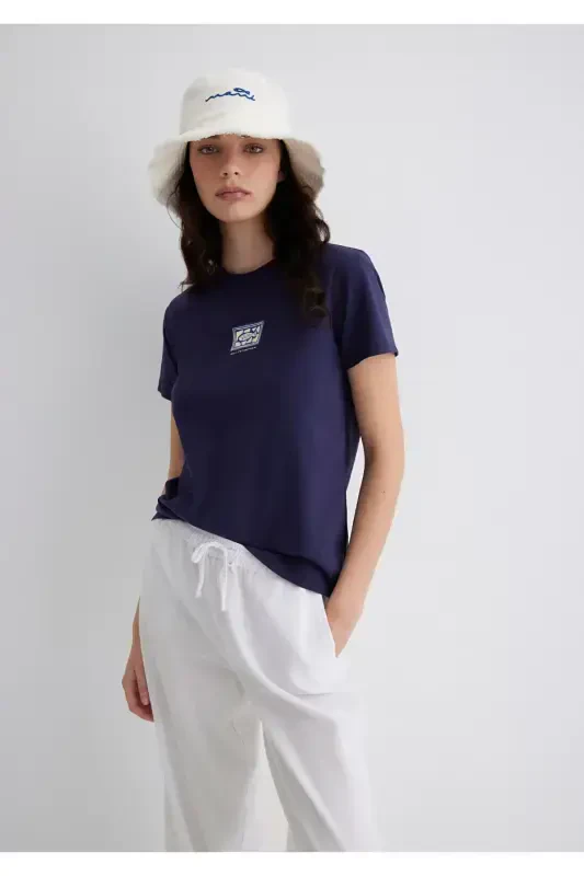 Evil Eye Bead Printed Navy Blue T-Shirt Regular Fit - MAVI