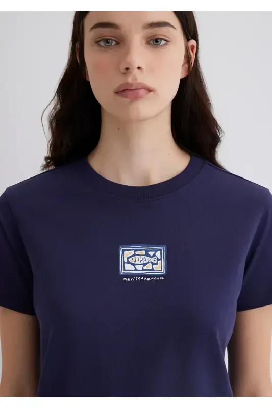 Evil Eye Bead Printed Navy Blue T-Shirt Regular Fit - 12