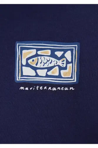 Evil Eye Bead Printed Navy Blue T-Shirt Regular Fit - 7