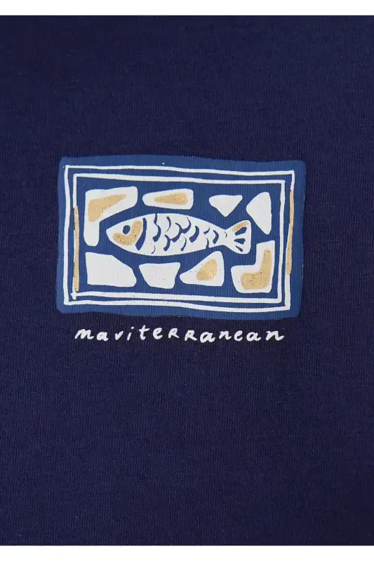 Evil Eye Bead Printed Navy Blue T-Shirt Regular Fit - 7