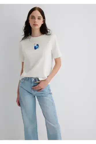 Evil Eye Bead Printed White T-Shirt Regular Fit / Normal Cut 1613444-70057 - 1