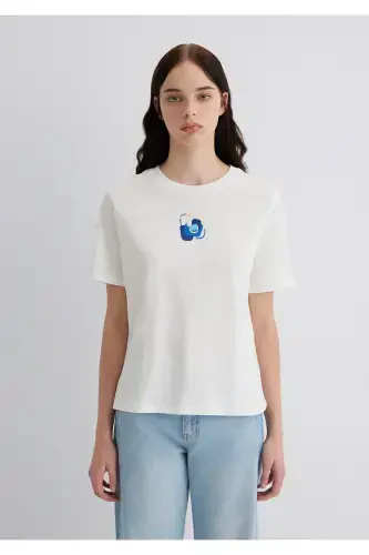 Evil Eye Bead Printed White T-Shirt Regular Fit / Normal Cut 1613444-70057 - 3