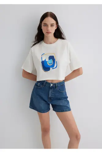 Evil Eye Bead Printed White T-Shirt Standard 161344 - MAVI (1)