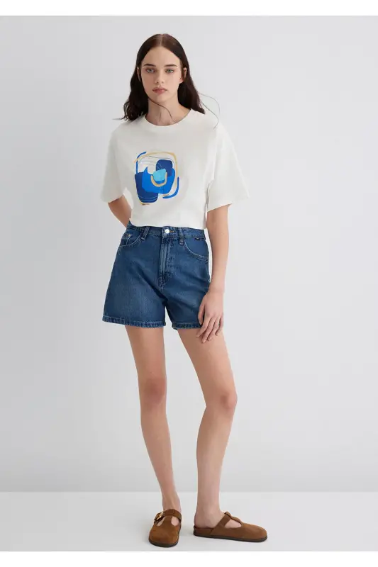Evil Eye Bead Printed White T-Shirt Standard 161344 - MAVI