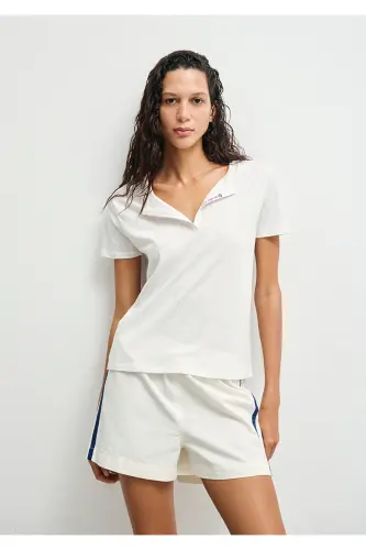 Evil Eye Embroidered Buttoned T-Shirt Slim Fit 1613430-70057 - 1