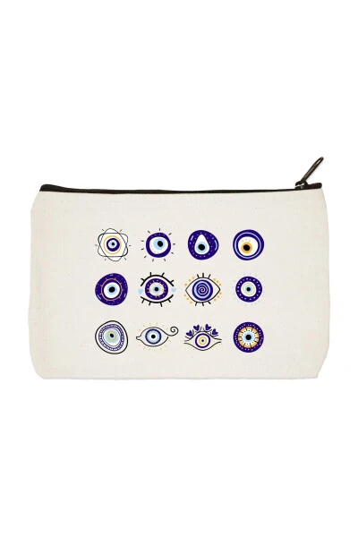 Evil Eye Printed Fabric Makeup Bag, Pencil Case, Handbag - DESIGNEDFY
