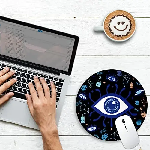 Evil Eye Round Mouse Pads for Desk, Cute Small Mousepad for Laptop Gaming Men, with Stitched Edge Non-Slip Rubber Base, Evil Eye Home Office Decor Desk Accessories Cute Office Supplies Gift for Women - 2