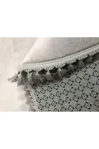 My Evilla Modern Simirna Dekoratif Peluş Oval Ponpon Saçaklı Klozet Takımı-Açık Gri - 3