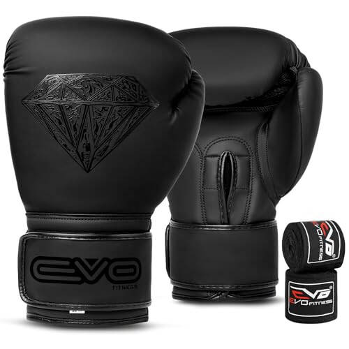 EVO Boxing Gloves with Hand Wraps for Men and Women with Leather Pro Gel for Muay Thai Kick Boxing Sparring Fighting & Training - 2