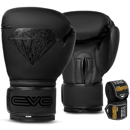 EVO Boxing Gloves with Hand Wraps for Men and Women with Leather Pro Gel for Muay Thai Kick Boxing Sparring Fighting & Training - 1