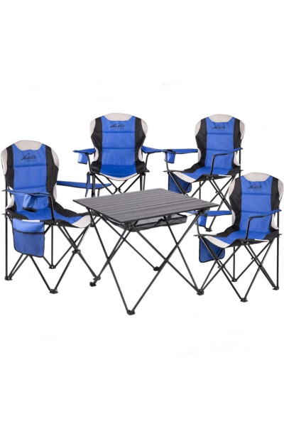 Evolite Folding Camping Table + 4 Evolite Folding Camping Chairs - Perfect for garden, balcony or picnics. - 1