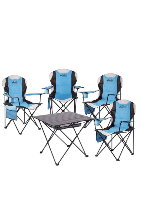 Evolite Folding Camping Table + 4 Evolite Folding Camping Chairs - Perfect for garden, balcony or picnics. - 8