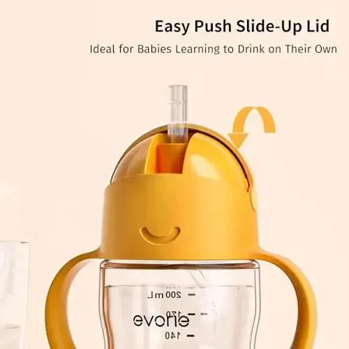 Evorie Tritan Weighted Straw Sippy Cup with Handles for Baby and Toddlers, Spill Proof Baby Water Bottle with Straw for 6 months and up, 7 Oz, Infant Training Water Bottle (Apricot) - 6