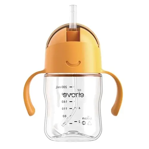 Evorie Tritan Weighted Straw Sippy Cup with Handles for Baby and Toddlers, Spill Proof Baby Water Bottle with Straw for 6 Months and up, 7 Oz, Infant Training Water Bottle (Apricot) - EVORIE