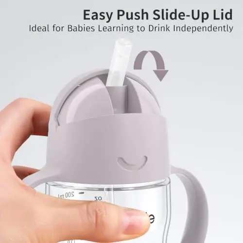 Evorie Tritan Weighted Straw Cup Baby Training Cup, Spill Proof, 7 Oz, 6M+ | BPA & BPS-Free, First learning cup, 360° drinking, Dishwasher safe, Durable Sippy Cup, Taro Purple - 6