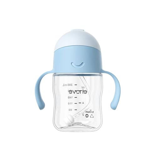 Evorie Tritan Baby Sippy Cup Weighted Gravity Straw Toddler Beginner Training Bottle, 7 Oz Leakproof Award Winning Infant Water Bottle with Handles for 6 months above - 13