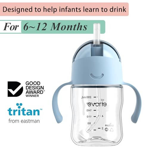 Evorie Tritan Baby Sippy Cup Weighted Gravity Straw Toddler Beginner Training Bottle, 7 Oz Leakproof Award Winning Infant Water Bottle with Handles for 6 months above - 8