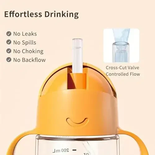 Evorie Tritan Baby Sippy Cup Weighted Gravity Straw Toddler Beginner Training Bottle, 7 Oz Leakproof Award Winning Infant Water Bottle with Handles for 6 months above - 3