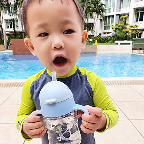 Evorie Tritan Baby Sippy Cup Weighted Gravity Straw Toddler Beginner Training Bottle, 7 Oz Leakproof Award Winning Infant Water Bottle with Handles for 6 months above - 22