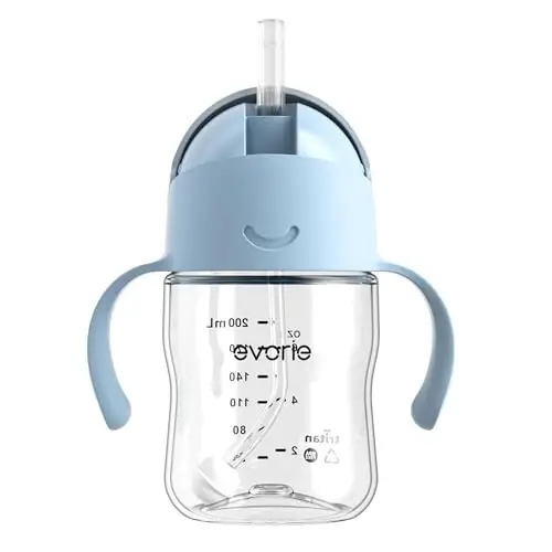 Evorie Tritan Weighted Straw Cup Baby Training Cup, Spill Proof, 7 Oz, 6M+ | BPA & BPS-Free, First learning cup, 360° drinking, Dishwasher safe, Durable Sippy Cup, Blue - 1