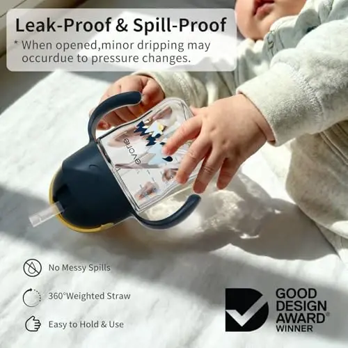 Evorie Tritan og'ir vaznli somonli qadah, chaqaloqlar va go'daklar uchun tutqichli, to'kilmaydigan chaqaloq suv idishi, 6 oylik va undan katta bolalar uchun somonli, 7 oz, chaqaloqlar uchun mashq suv idishi (Bumble bee) - EVORIE (1)