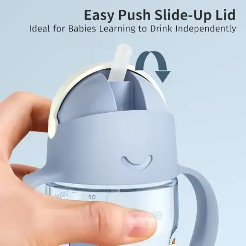 Evorie Tritan Og'irlashtirilgan Straw Cup Baby Training Cup, Spill Proof, 7 Oz, 6M+ | BPA & BPS-Free, First learning cup, 360° drinking, Dishwasher safe, Durable Sippy Cup, Puppy Blue - 6