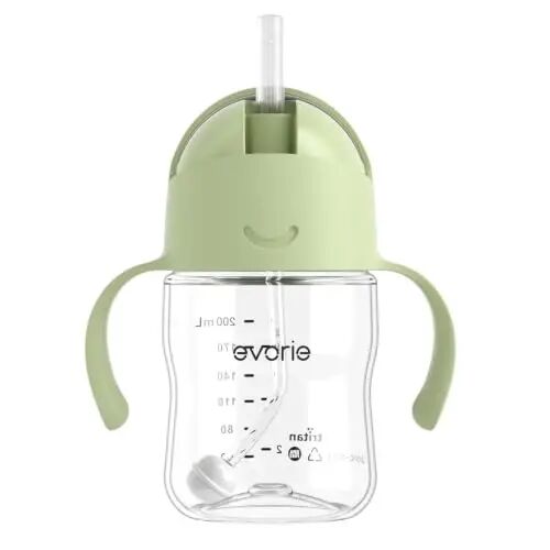 Evorie Tritan Og'irlik Straw Kub Chaqaloqni o'qitish kubogi, to'kilmaydigan, 7 Oz, 6M+ | BPA va BPS-Free, Birinchi o'rganish kubogi, 360° ichimlik, Idish yuvish mashinasida xavfsiz, bardoshli Sippy kubogi, Engil Matcha - 1