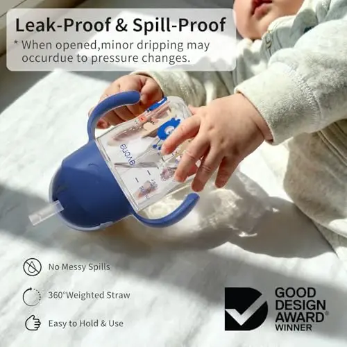 Evorie Tritan og'irlikdagi somonli qultumli stakan, chaqaloqlar va o'smirlar uchun tutqichli, to'kilmaydigan chaqaloq suv idishi, 6 oylik va undan katta bolalar uchun somonli, 7 Oz, chaqaloqlar uchun mashq suv idishi (Wathet) - 2