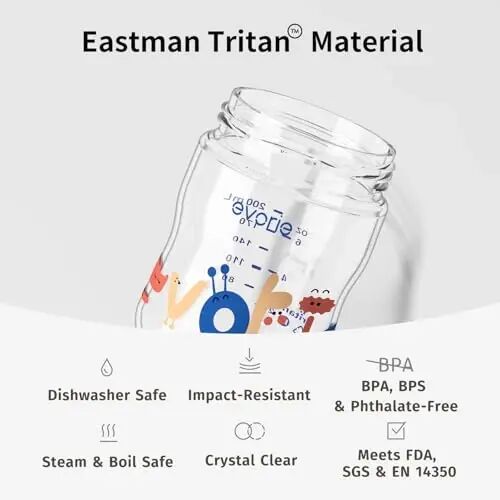 Evorie Tritan og'irlikdagi somonli qultumli stakan, chaqaloqlar va o'smirlar uchun tutqichli, to'kilmaydigan chaqaloq suv idishi, 6 oylik va undan katta bolalar uchun somonli, 7 Oz, chaqaloqlar uchun mashq suv idishi (Wathet) - 5