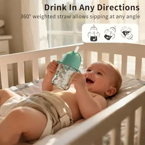 Evorie Tritan og'irlikdagi somonli Sippy stakan, chaqaloqlar va yosh bolalar uchun tutqichli, to'kilmaydigan chaqaloqlar uchun suv idishi, 6 oylik va undan katta bolalar uchun somonli, 7 Oz, chaqaloqlar uchun mashq suv idishi (yalpiz) - 3