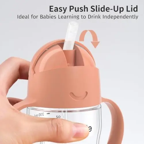 Evorie Tritan Weighted Straw Cup Baby Training Cup, Spill Proof, 7 Oz, 6M+ | BPA & BPS-Free, First learning cup, 360° drinking, Dishwasher safe, Durable Sippy Cup, Coral Pink - 4